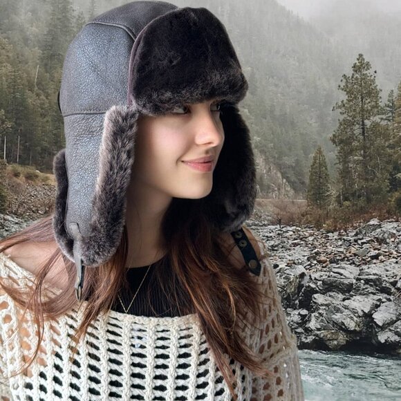 Genuine Shearling Sheepskin Leather Trapper Hat | Aviator Hat | Ushanka - Picture 5 of 6